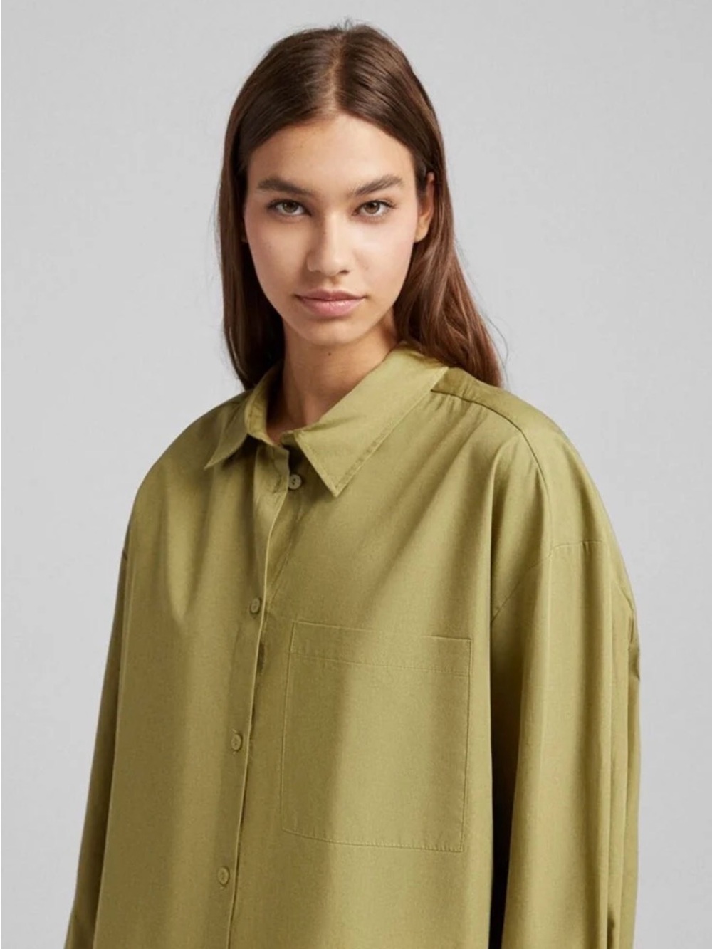 Bershka- Olive Long-Sleeved OverSized shirt 100% Cotton size medium